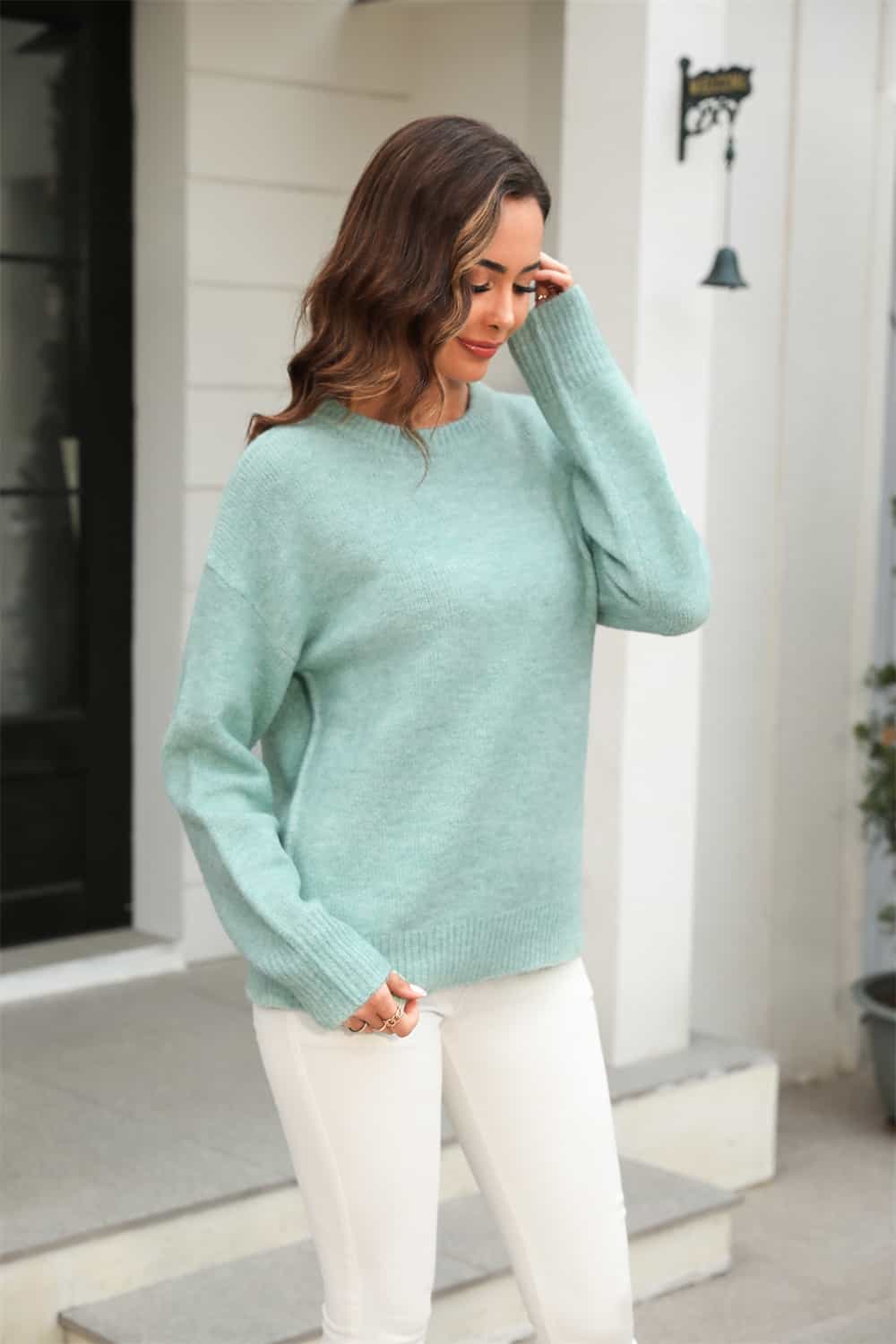 Angel Wings Round Neck Ribbed Long Sleeve Sweater Coco’s Tee Boutique