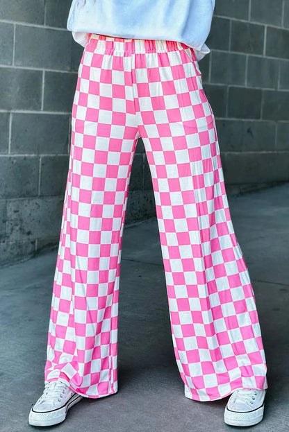 Checkered high-waisted wide leg trousers