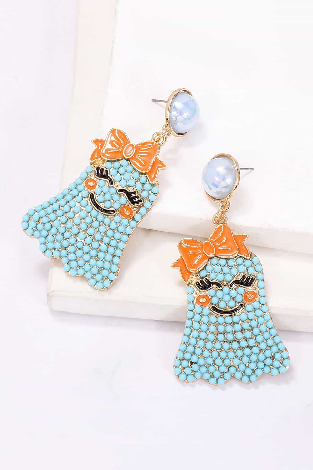 Charming ghost-shaped synthetic pearl earrings