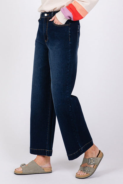 Stylish high rise wide leg denim jeans