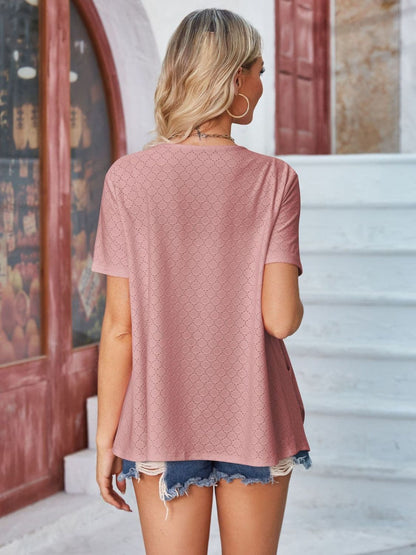 Eyelet Open Front Short Sleeve Cover Up.