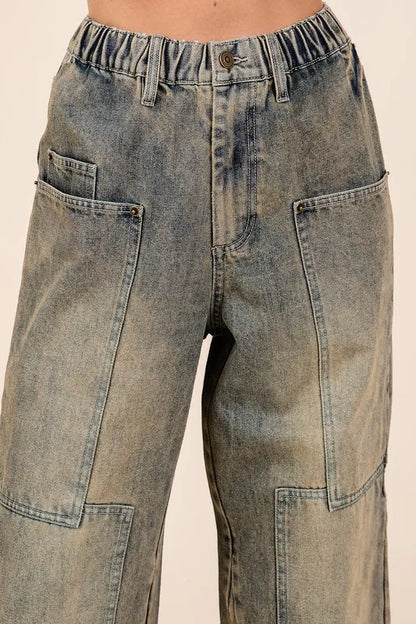 Mittoshop Washed Wide Leg Jeans With Pockets - Love Salve 