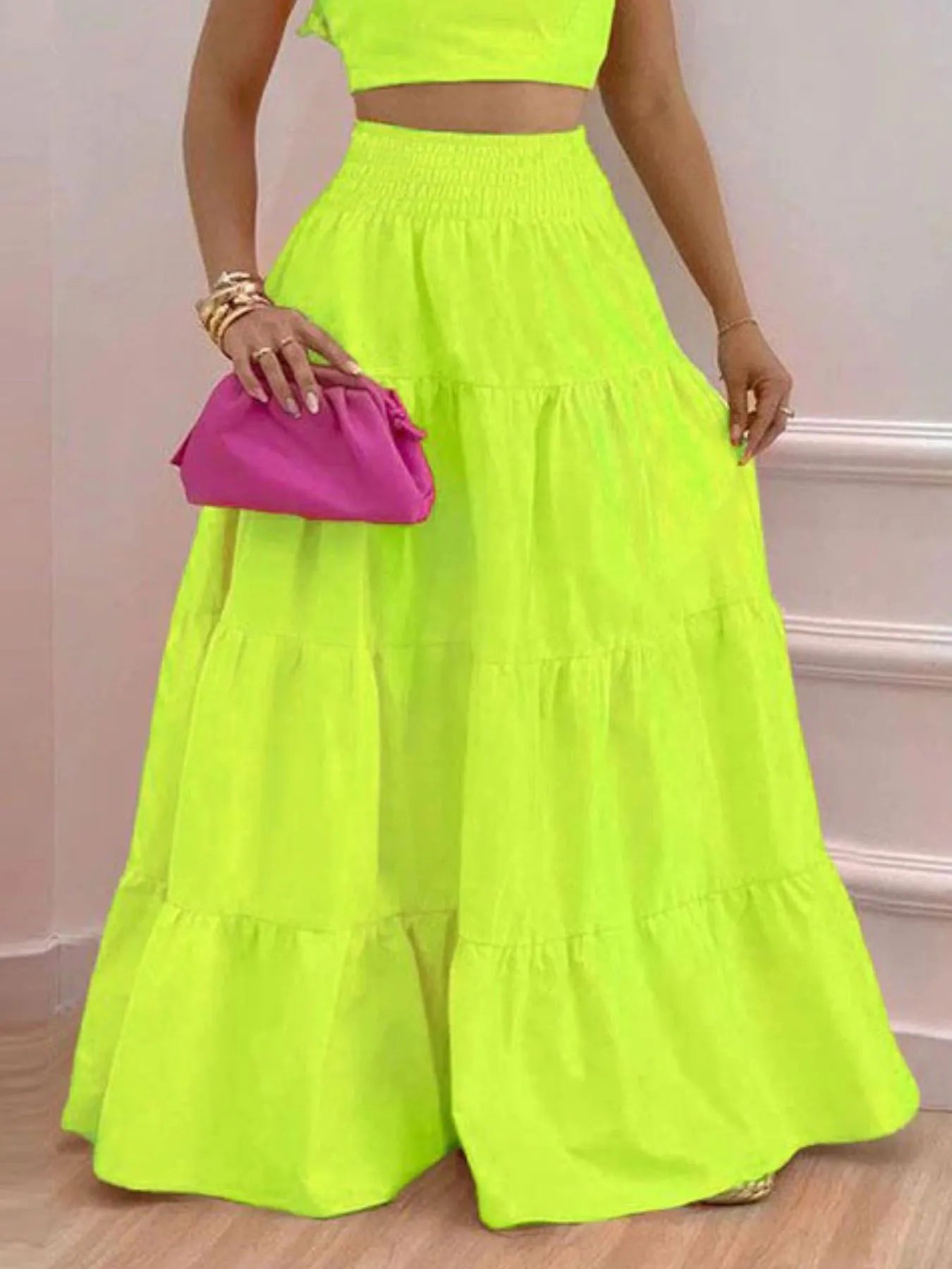 Full Size Ruffled Cami and Tiered Maxi Skirt Set Plus Size