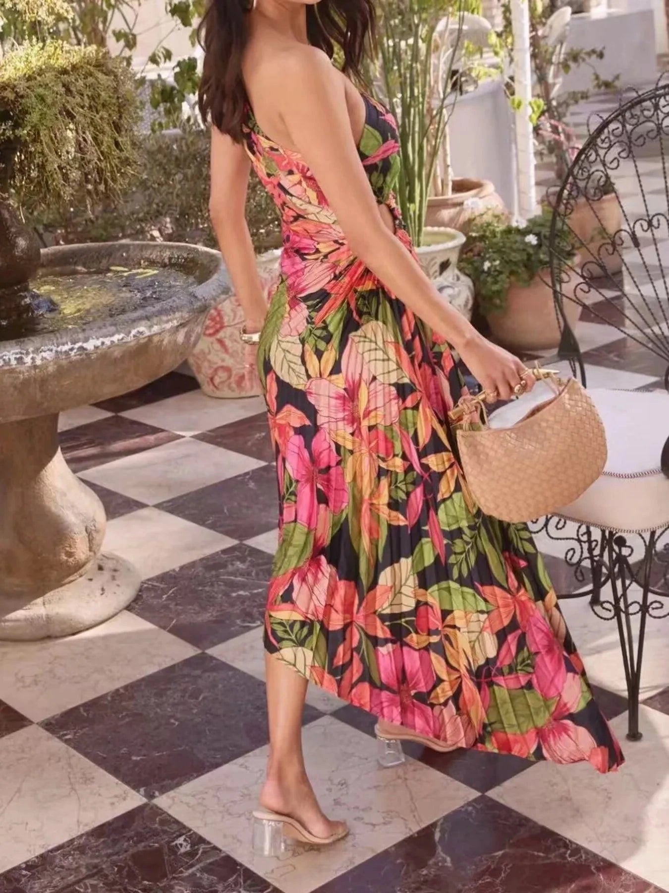 Single Shoulder Floral Pleated Dress Coco’s Tee Boutique