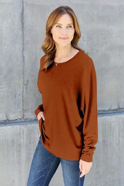 Double Take Full Size Round Neck Long Sleeve T-Shirt - Love Salve