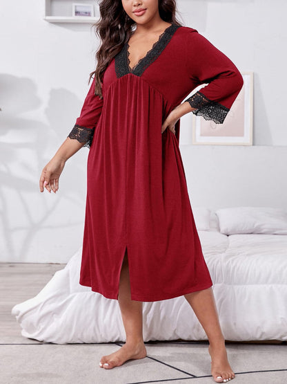 Plus Size Lace Detail V-Neck Lounge Dress.