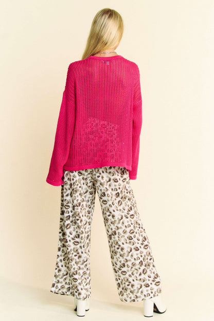 Leopard Print Wide Leg Drawstring Pants by Davi & Dani