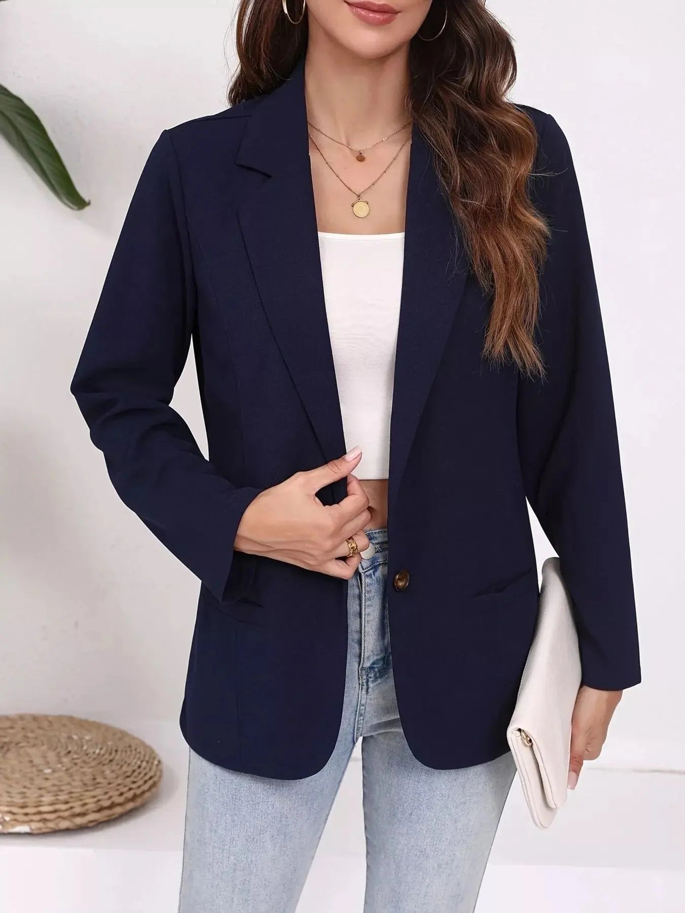 Plus Size Lapel Collar Single-Button Blazer Simply Love