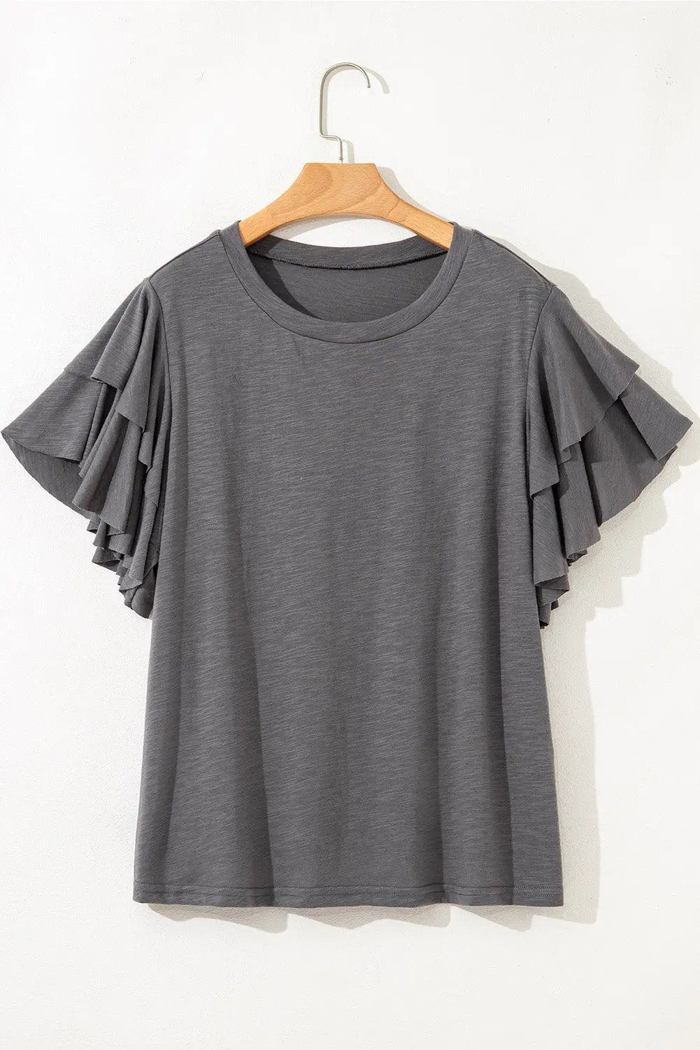 Plus Size Dark Grey Double Ruffled Short Sleeve Top Dear-Lover Dropshipping