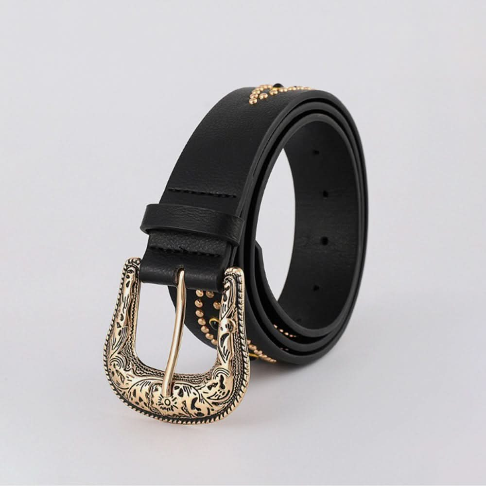 Sparkling rhinestone embellished PU leather belt