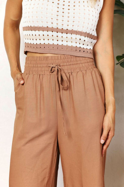 Chic wide-leg pants with drawstring smocked waist