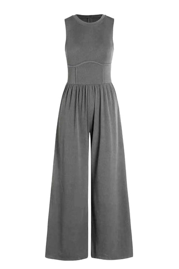 Round Neck Sleeveless Jumpsuit with Pockets.