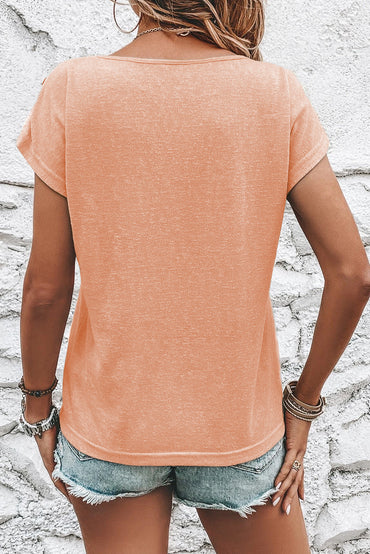 Chic apricot pink batwing sleeve tee with button accents