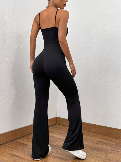 Square Neck Spaghetti Strap Jumpsuit.