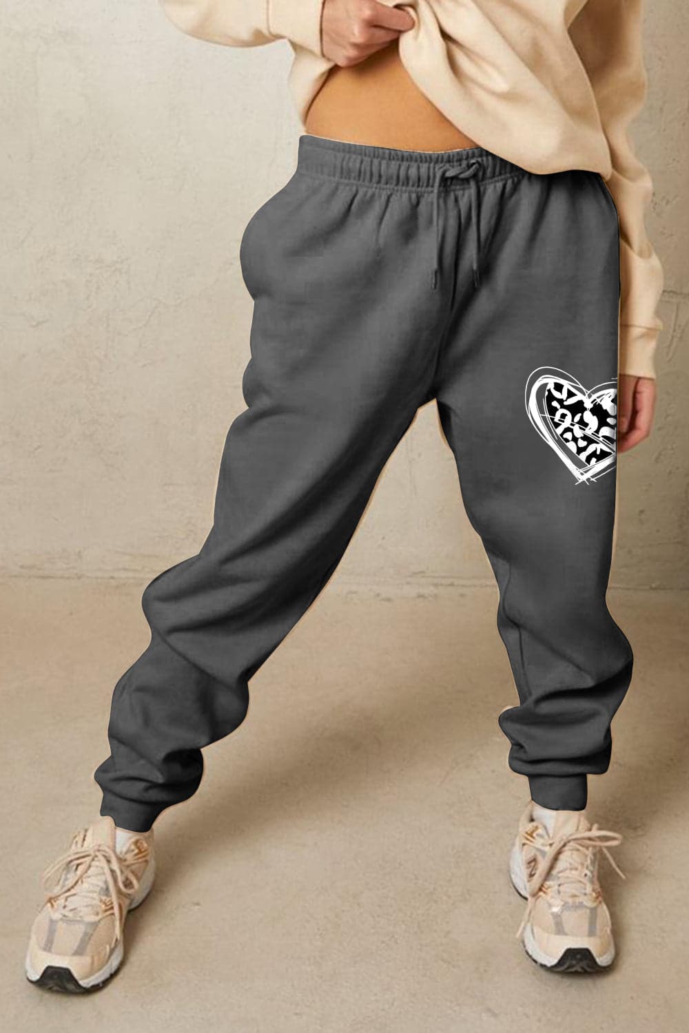 Simply Love Simply Love Full Size Drawstring Heart Graphic Long Sweatpants.