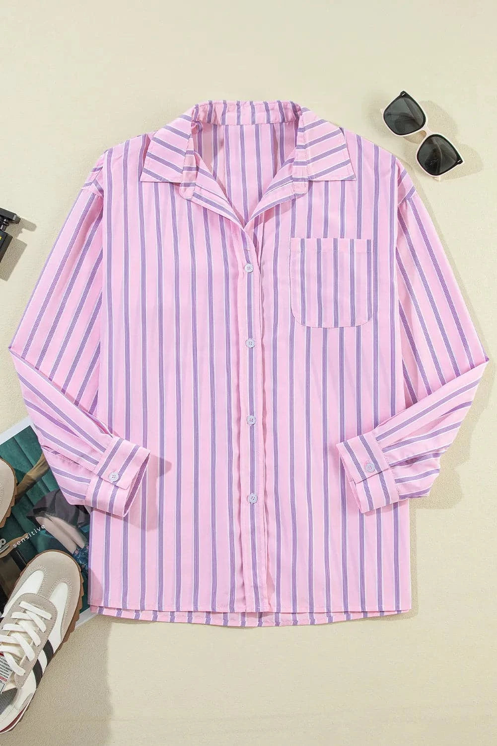 Striped Collared Neck Long Sleeve Shirt.