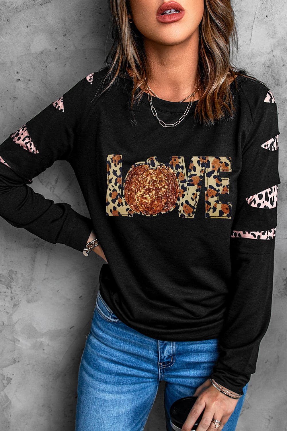 Sequin Leopard Long Sleeve Sweatshirt.