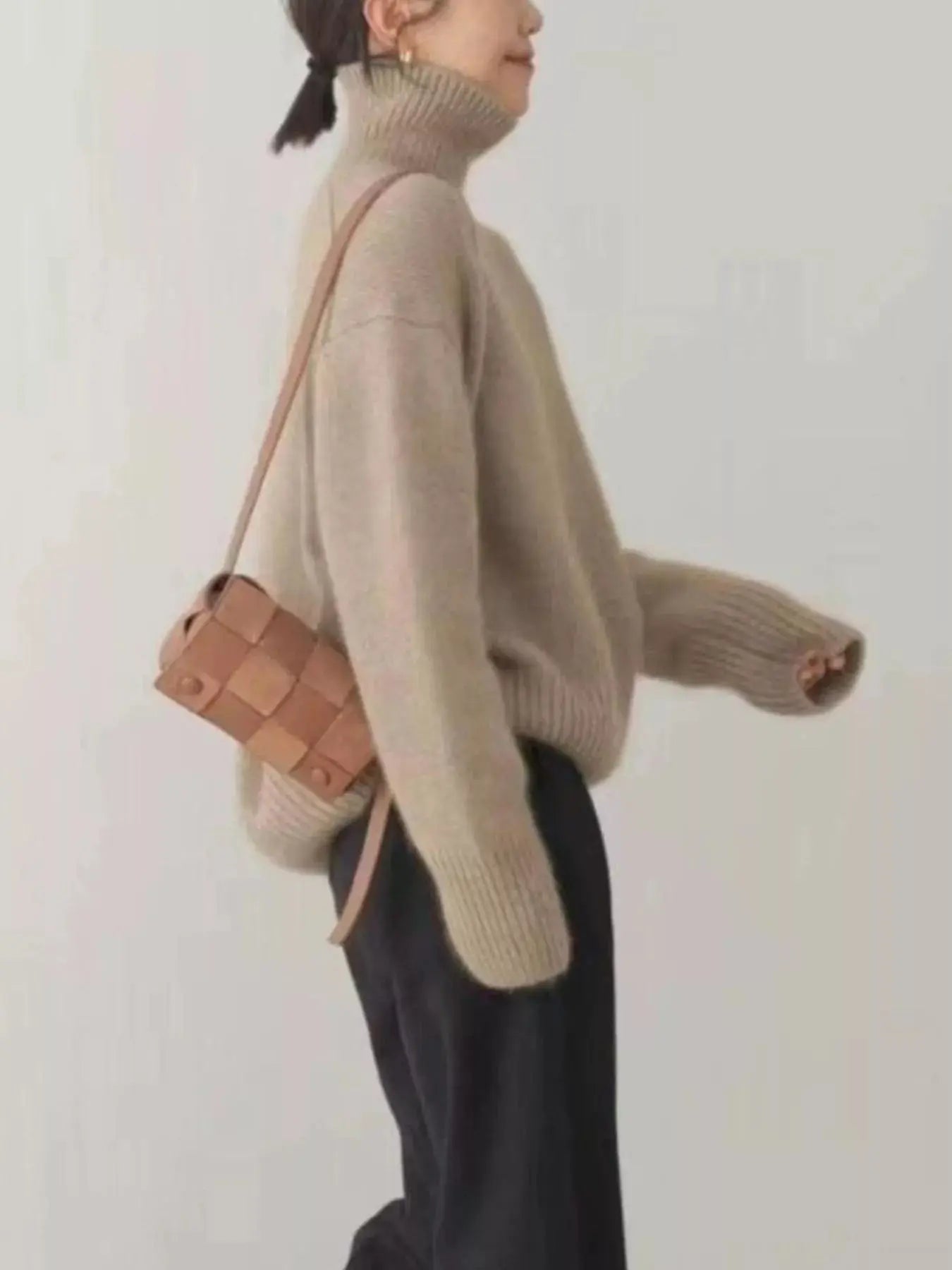 Turtleneck Dropped Shoulder Sweater Simply Love