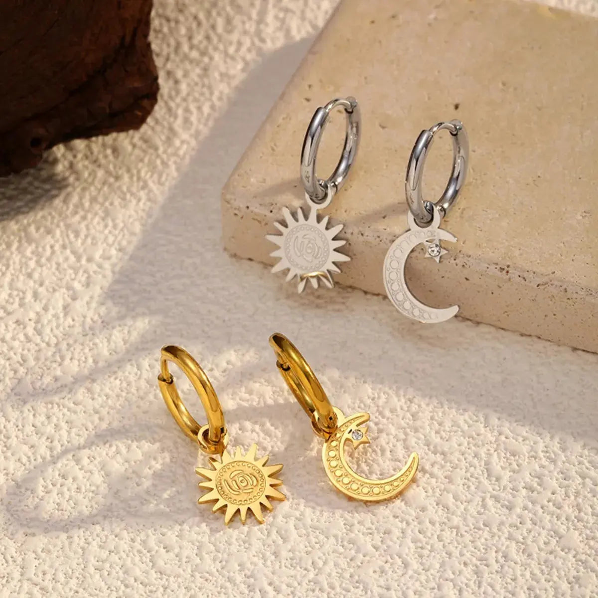 Sun and Moon Dangle Hoop Earrings Simply Love