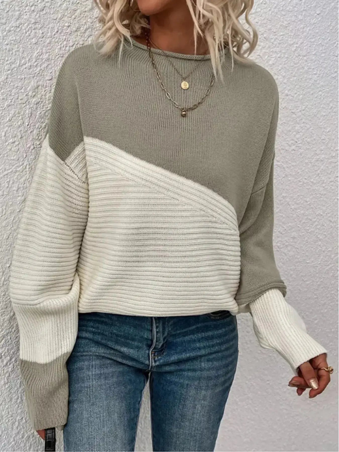 Color Block Ribbed Knit Sweater Simply Love