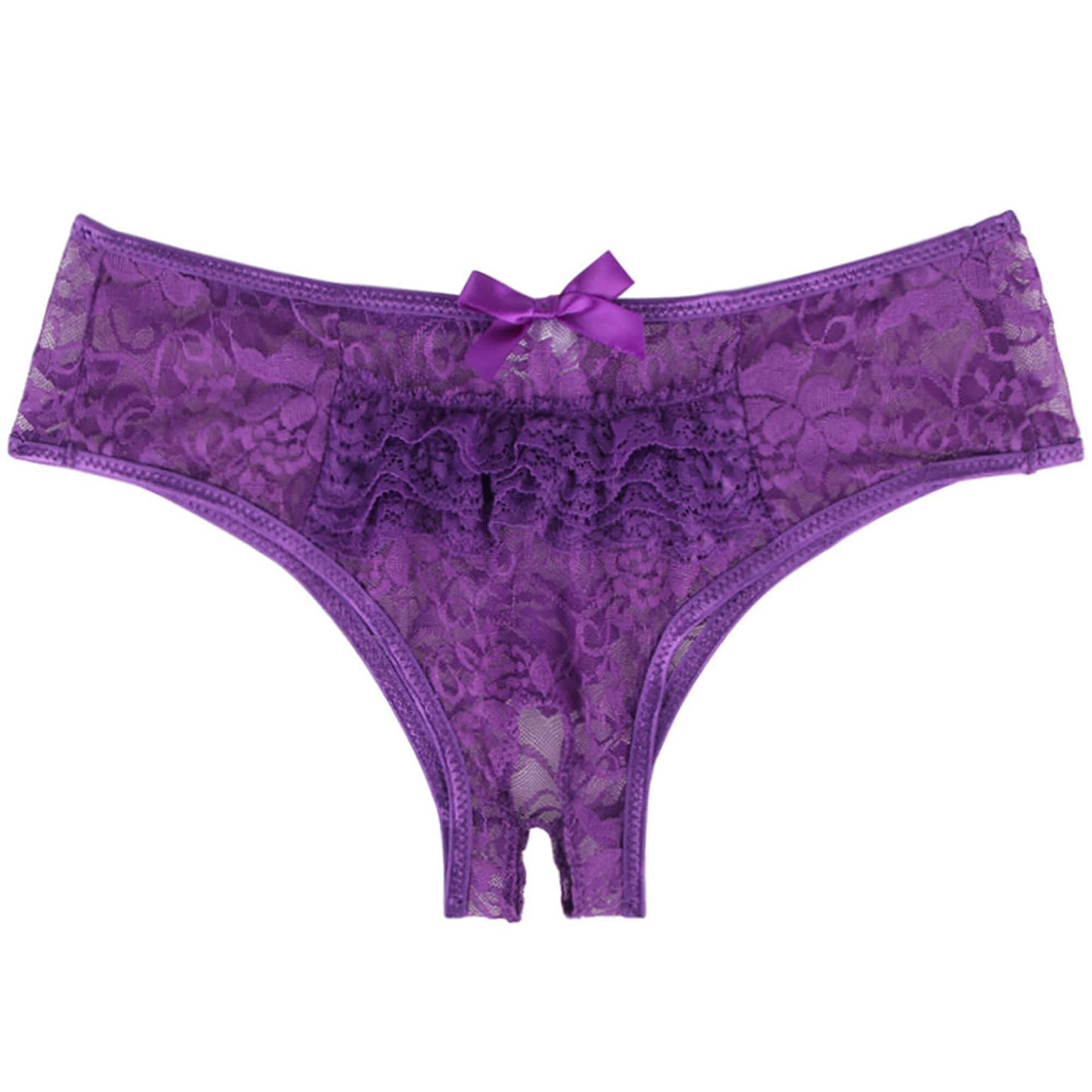 Love Salve Crotchless Floral Lace, Mid-Rise Thong for Women Purple