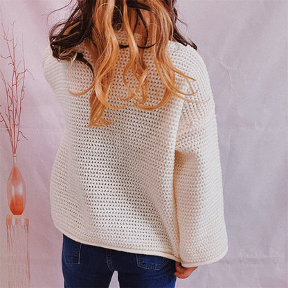 Openwork Boat Neck Long Sleeve Sweater.