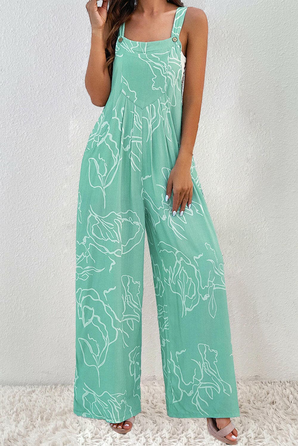 Printed Wide Strap Jumpsuit.