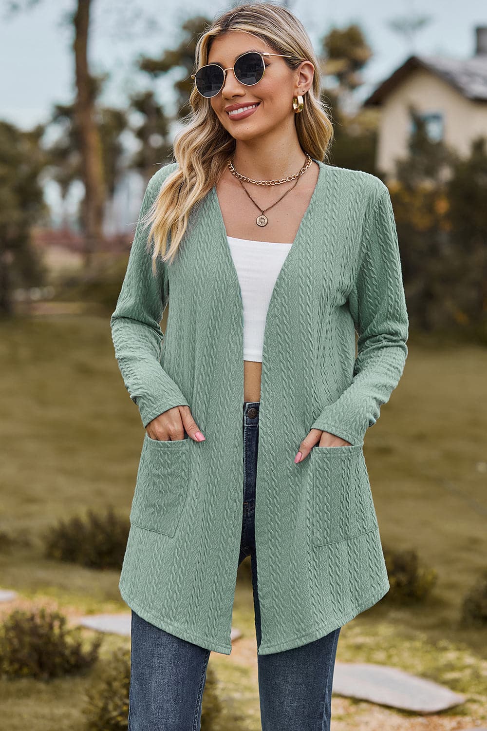 Open Front Long Sleeve Cardigan.