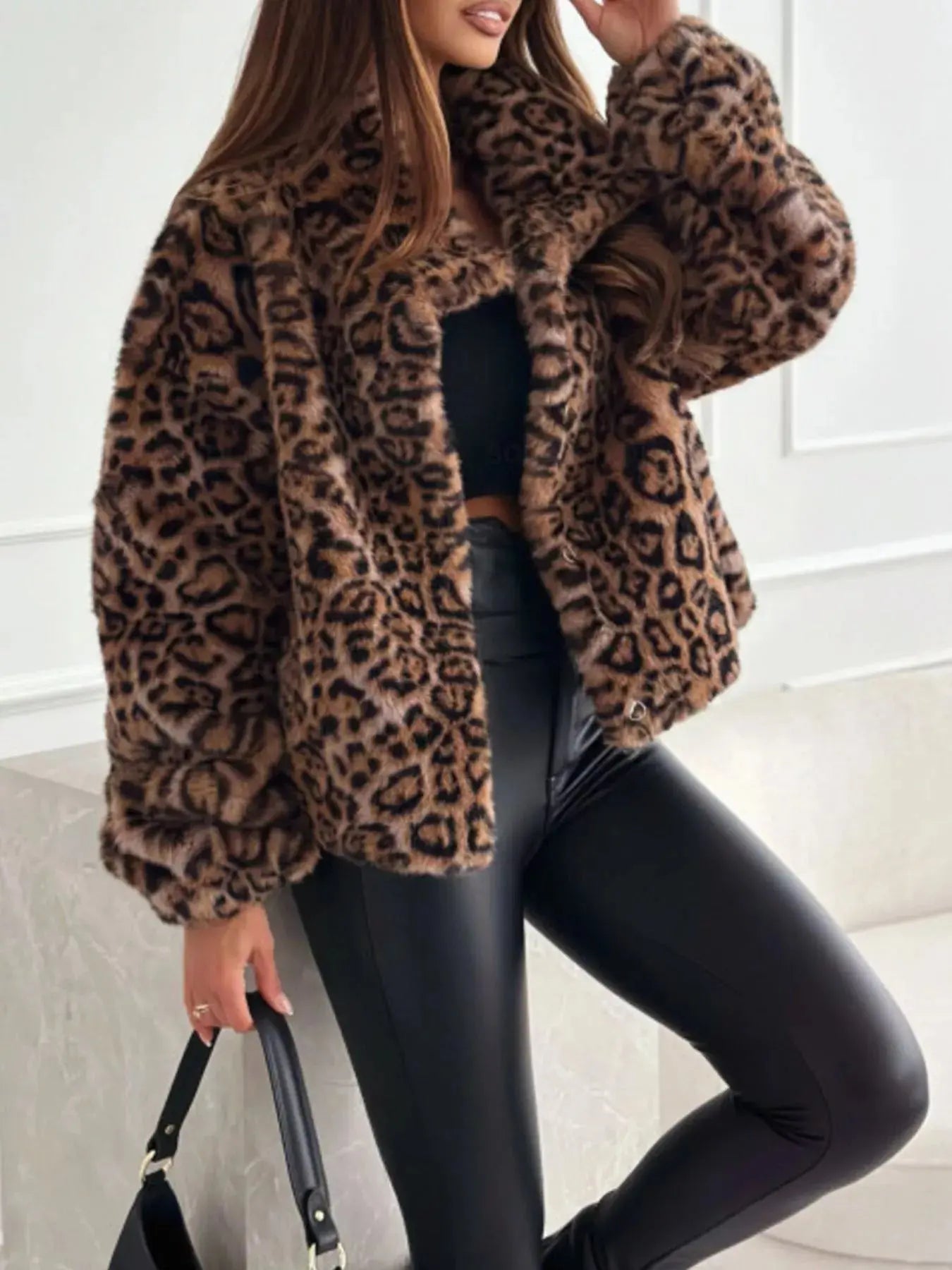 Leopard Faux Fur Cropped Jacket Simply Love