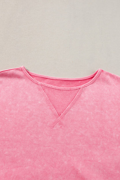 Chic strawberry pink mineral wash oversized patchwork tee