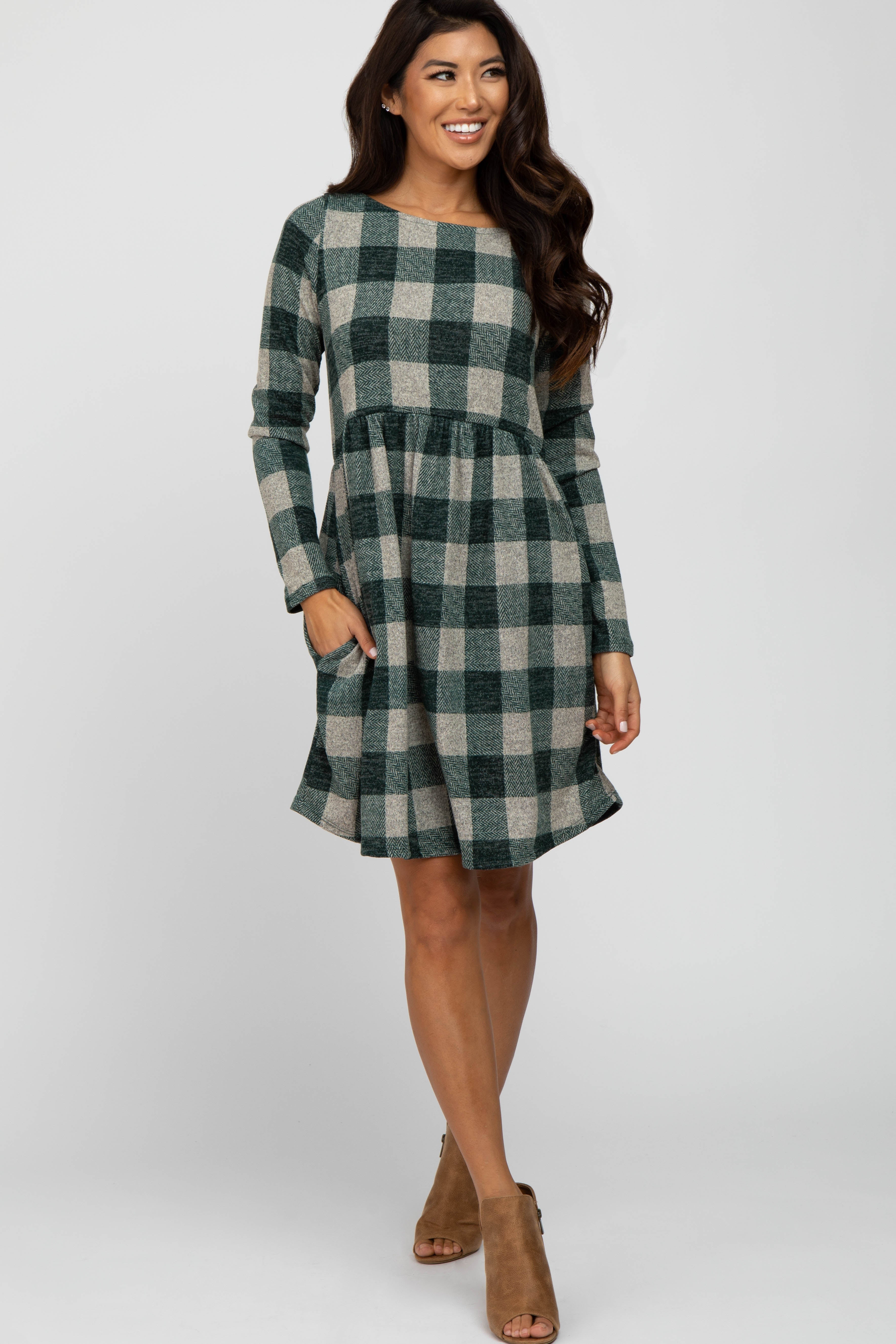 Forest Green Plaid Knit Dress PinkBlush