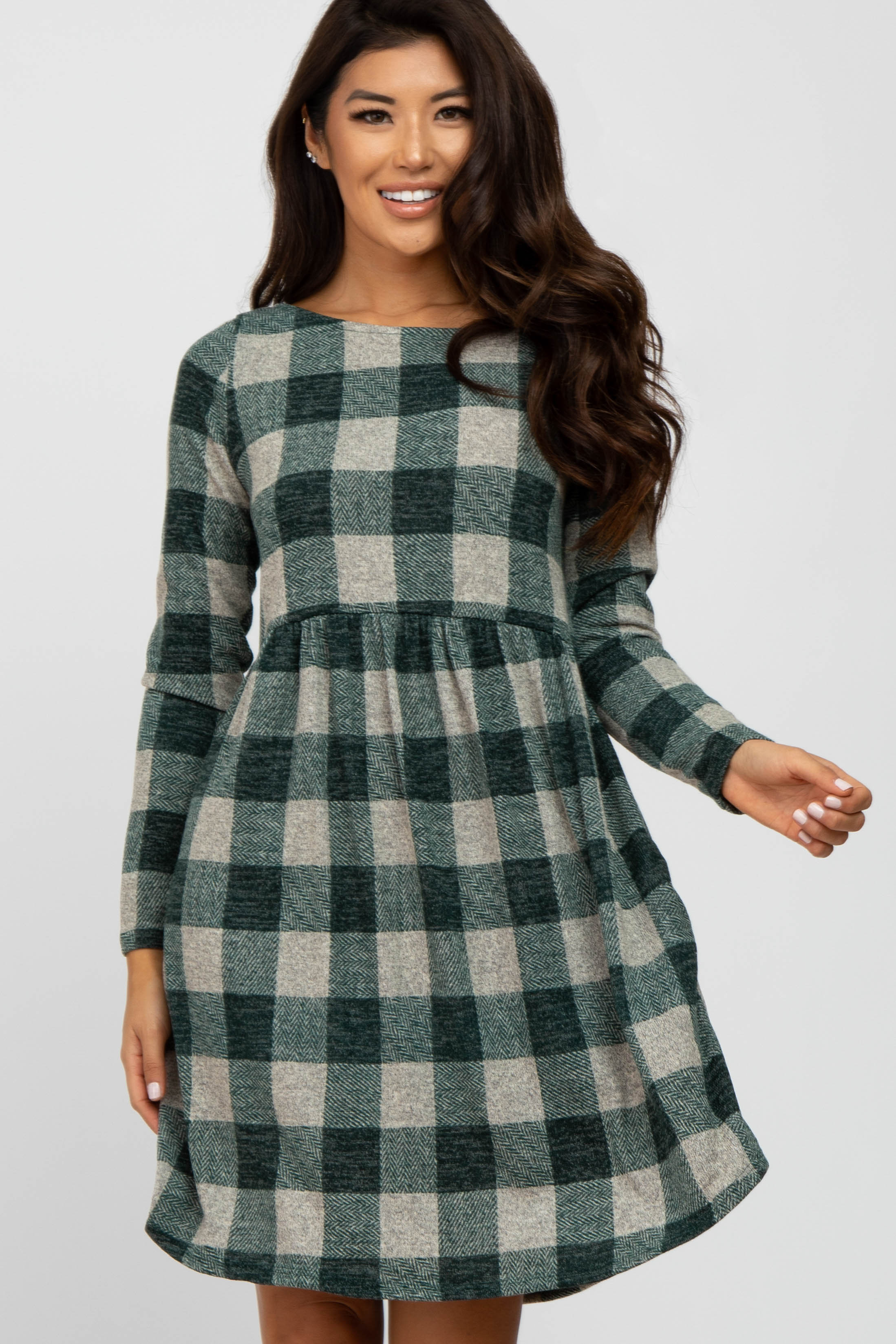 Forest Green Plaid Knit Dress PinkBlush