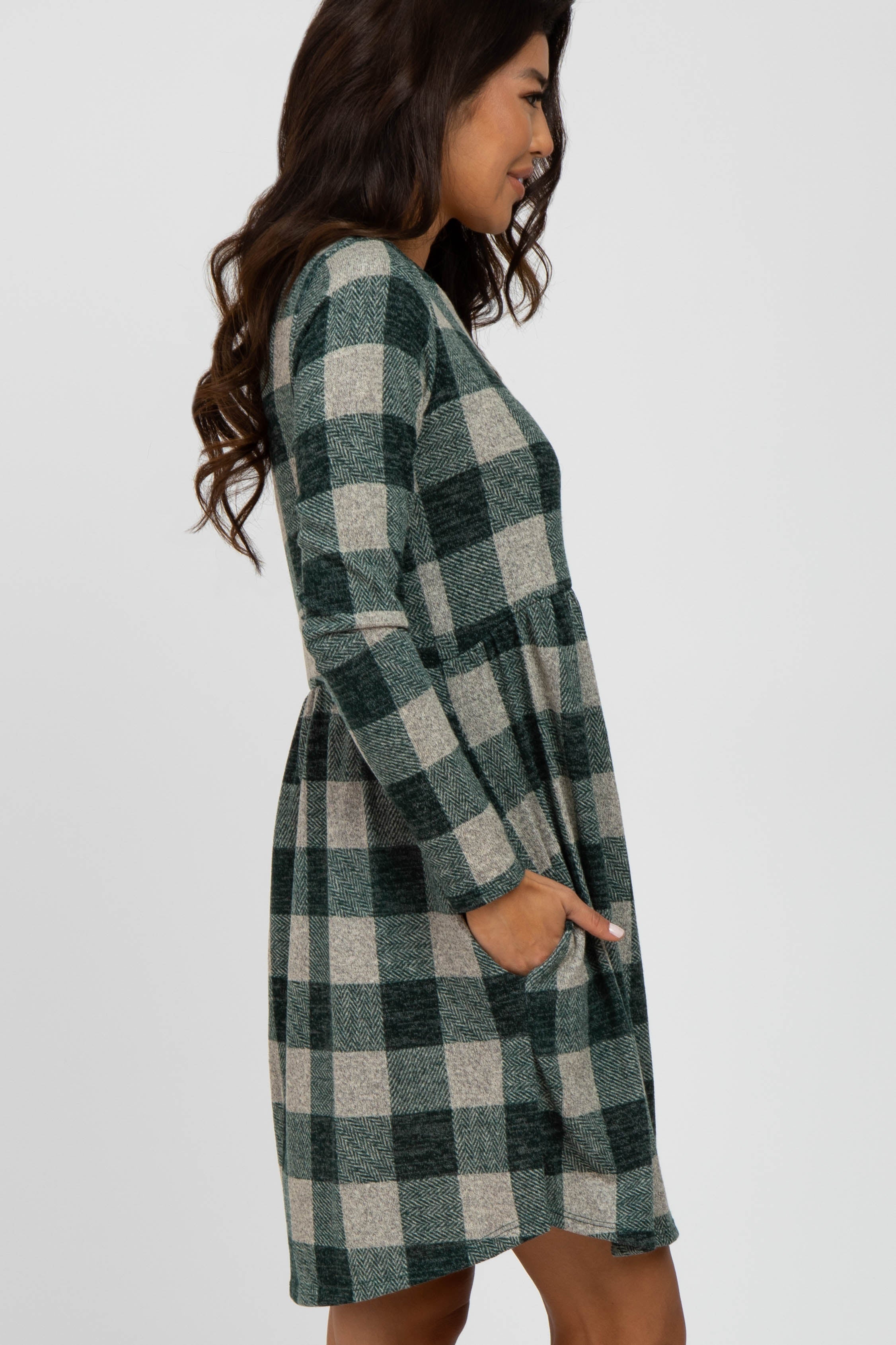Forest Green Plaid Knit Dress PinkBlush