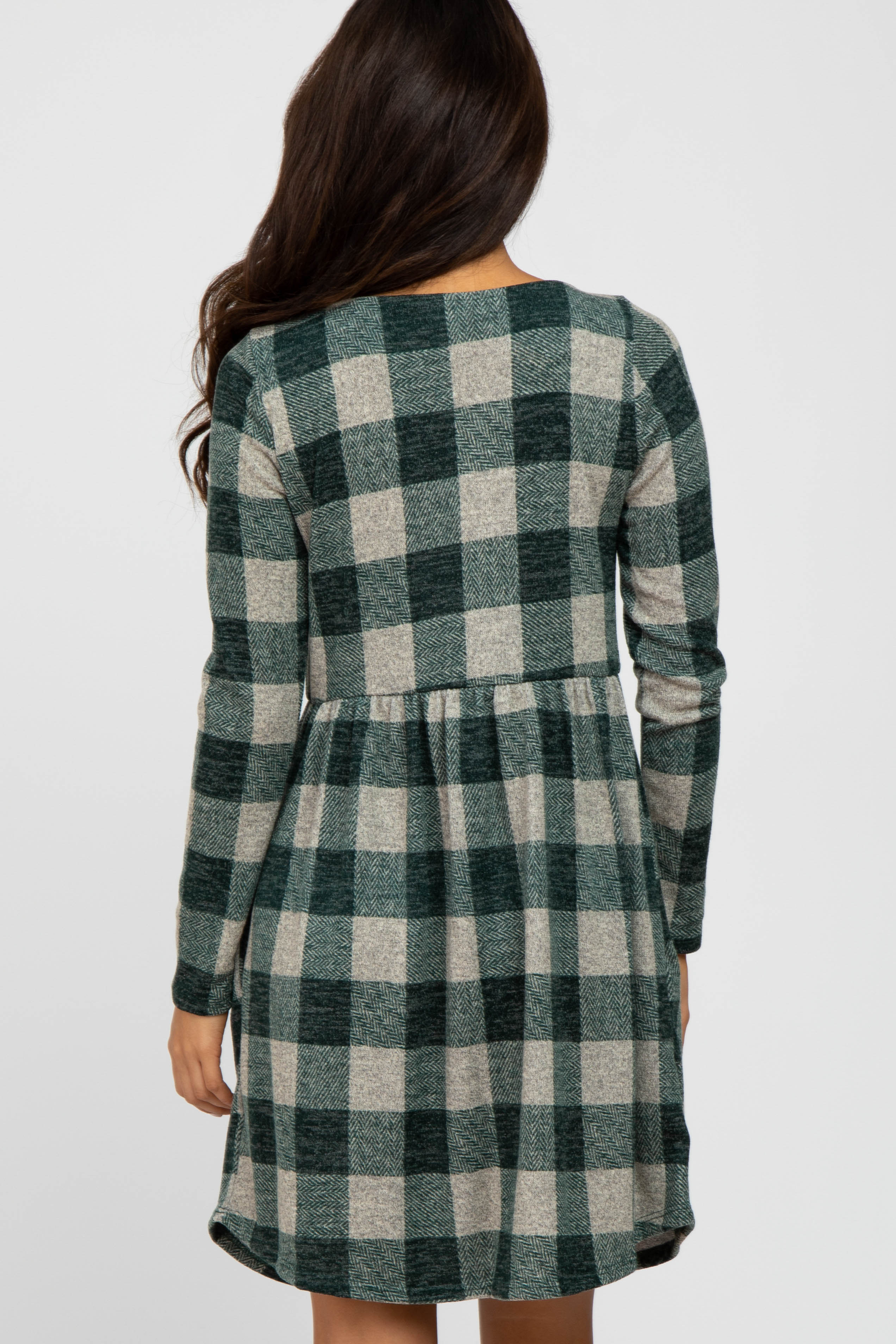 Forest Green Plaid Knit Dress PinkBlush