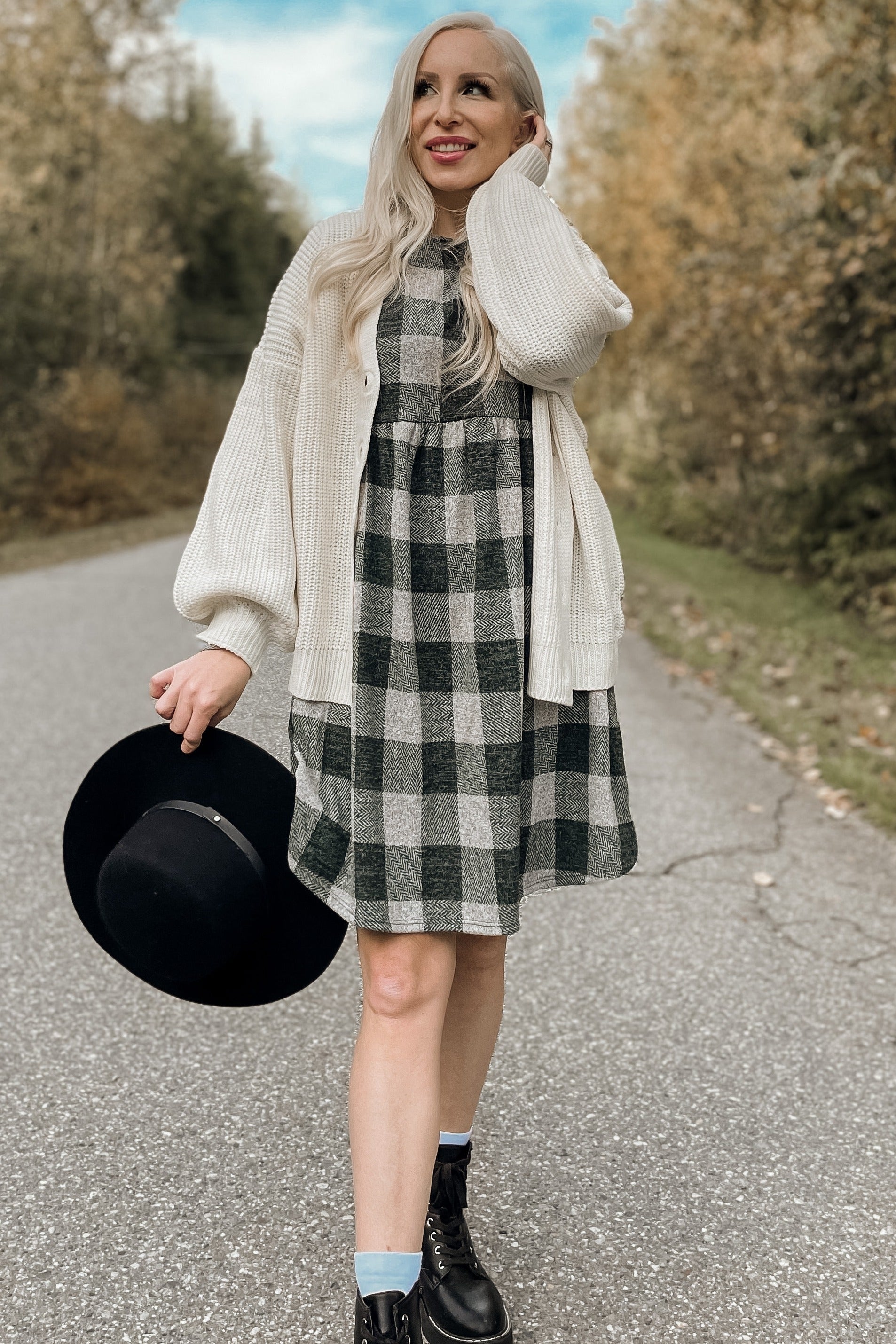 Forest Green Plaid Knit Dress PinkBlush