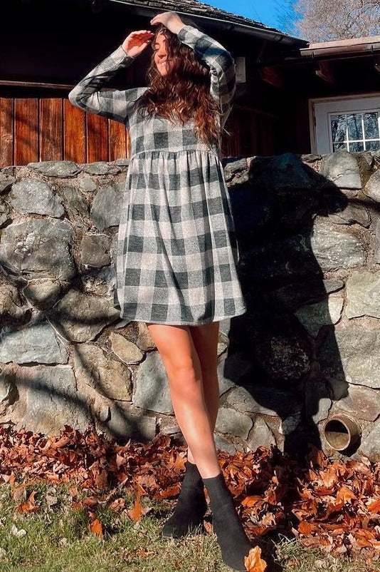 Forest Green Plaid Knit Dress PinkBlush