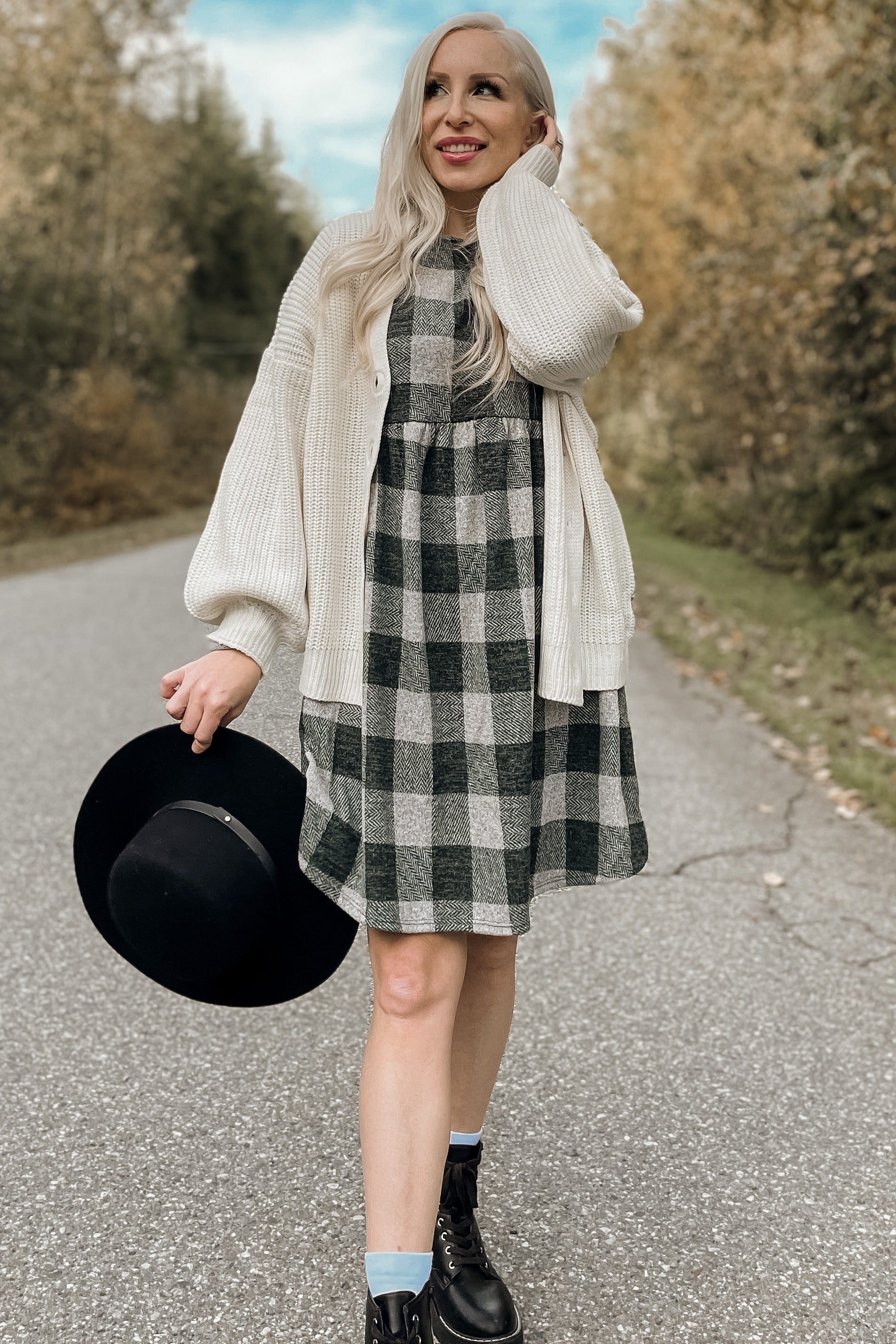 Forest Green Plaid Knit Dress PinkBlush