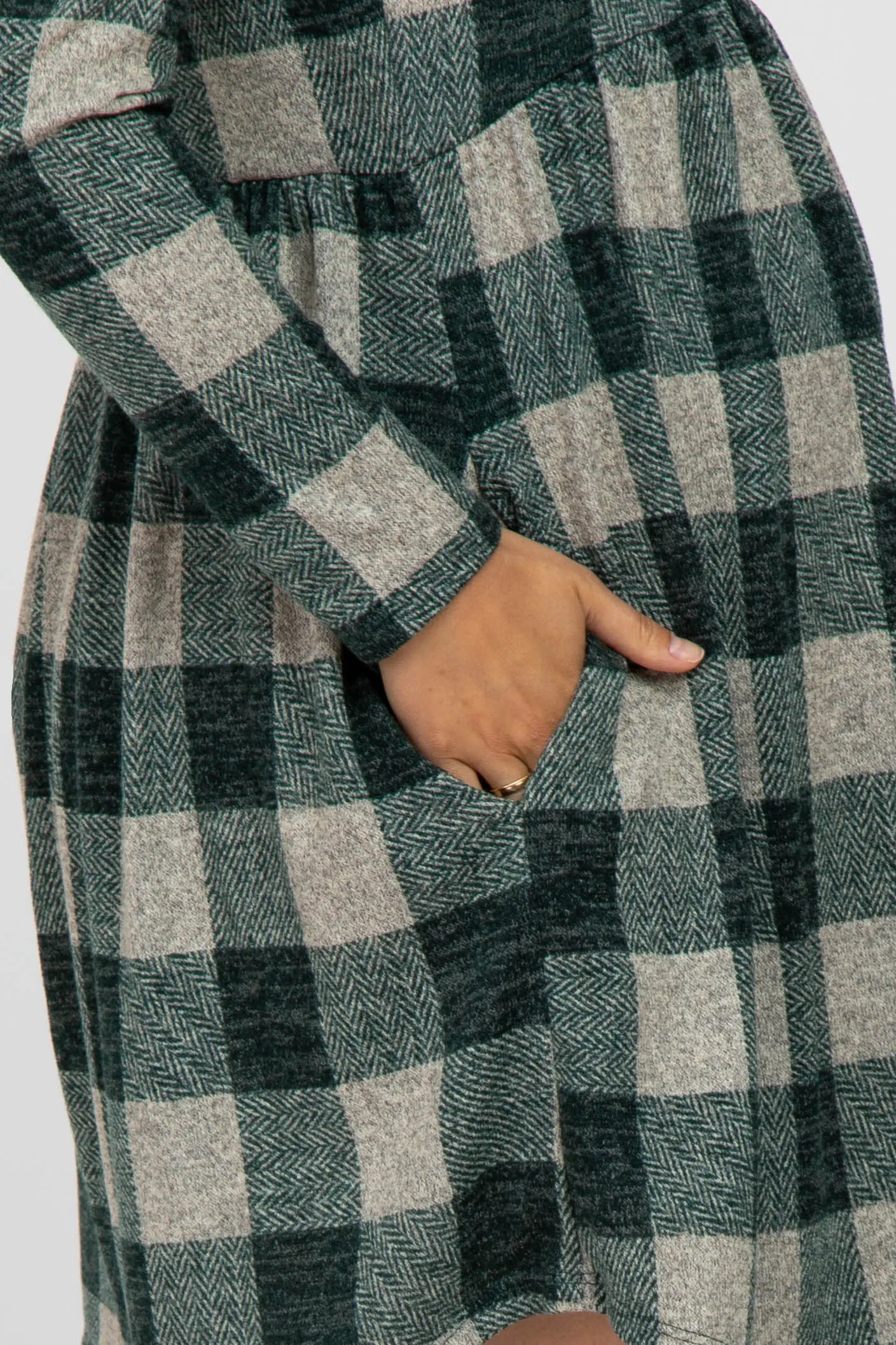 Forest Green Plaid Knit Maternity Dress With Stretchy Comfort Fit PinkBlush