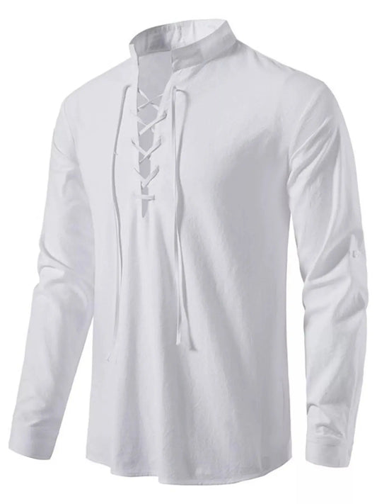 Men's Full Size Casual Lace-Up Long Sleeve Shirt Plus Size Simply Love