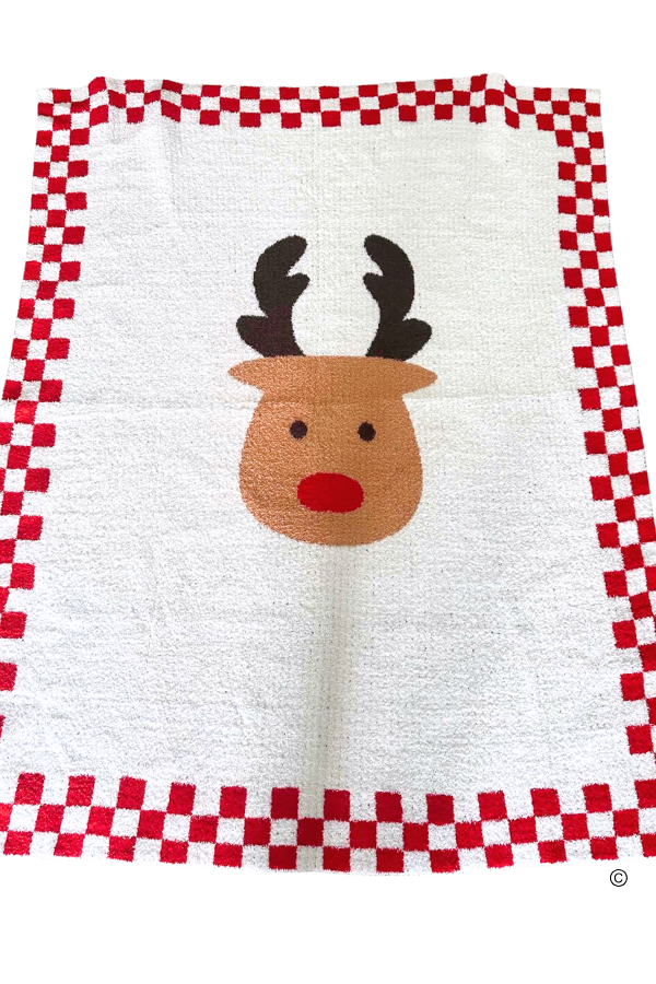 Santa's Sweetheart Reindeer Blanket Cozy Christmas Throw With Red Border