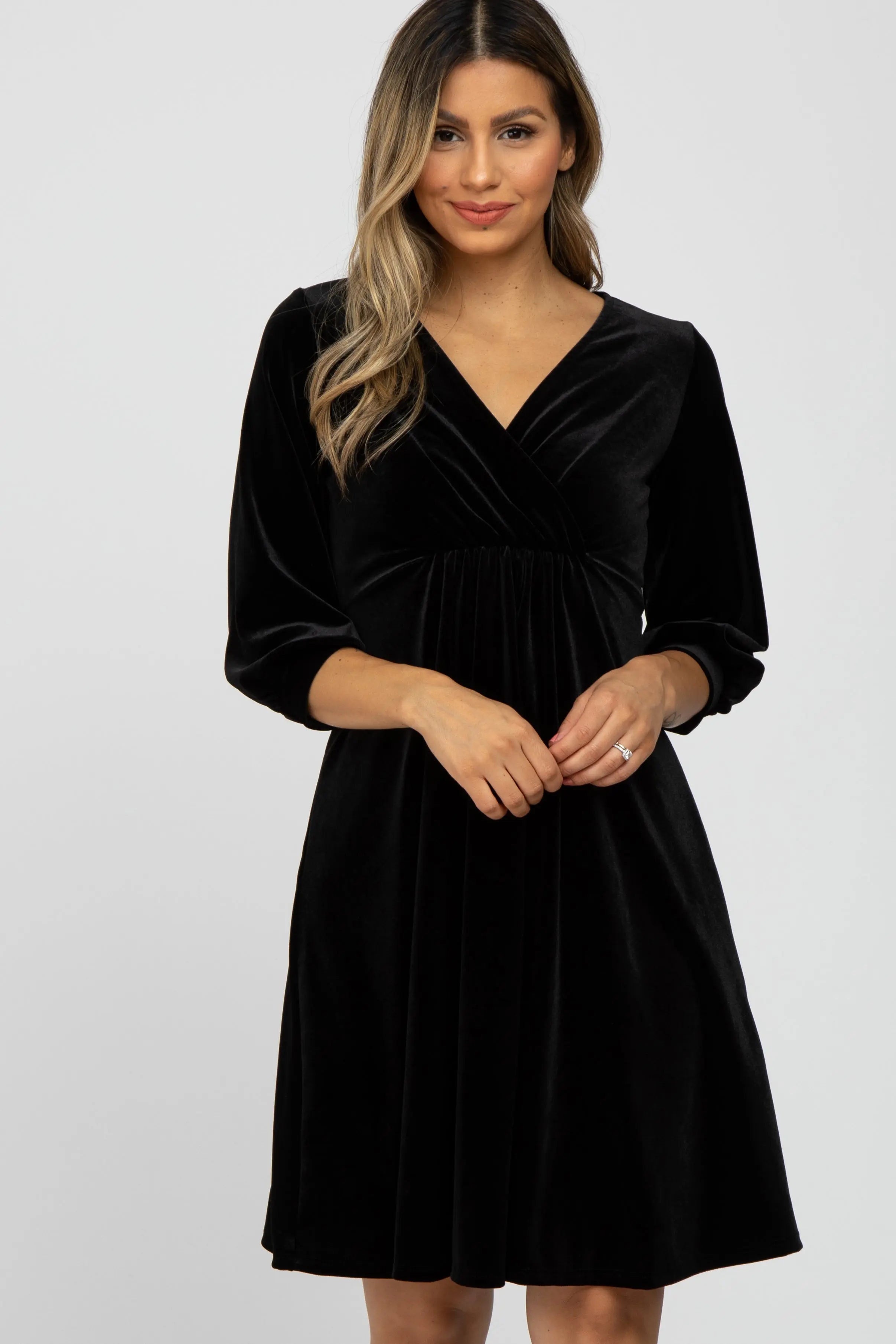 Black Velvet Wrap Front Babydoll Dress PinkBlush