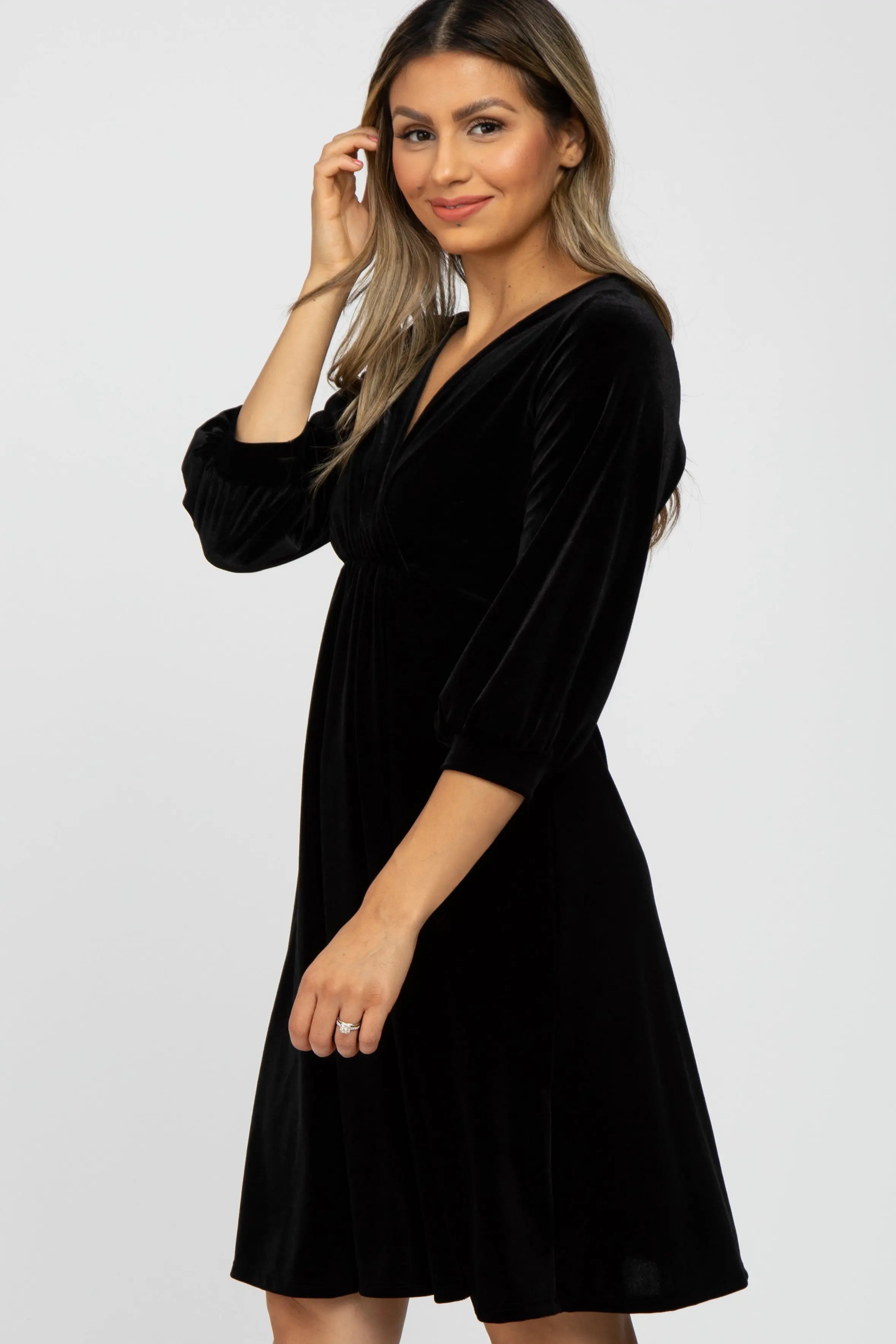 Black Velvet Wrap Front Babydoll Dress PinkBlush