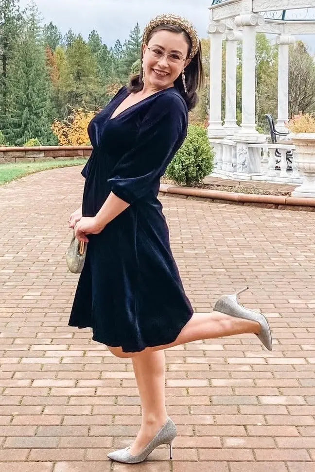 Black Velvet Wrap Front Babydoll Dress PinkBlush