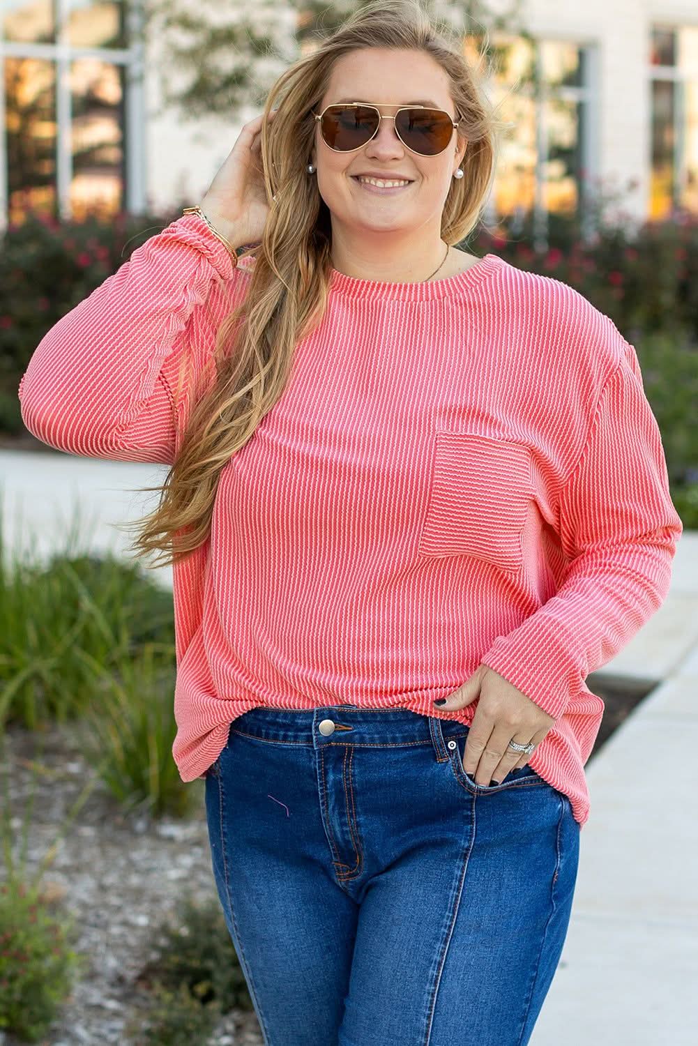 Peach blossom ribbed tee plus size - Love Salve 