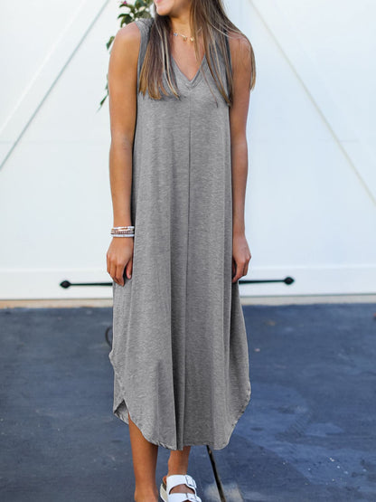 Full Size V-Neck Midi Tank Dress.