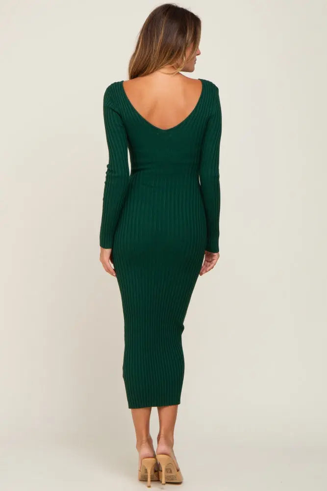 Forest Green V-Neck Long Sleeve Fitted Maxi Dress PinkBlush