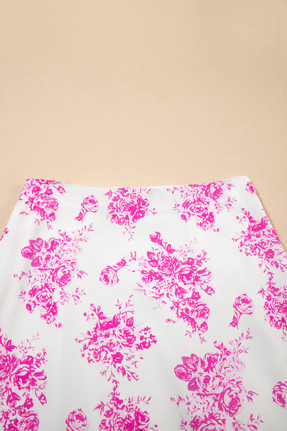 Rose Boho Floral High Waist Ruffle Split Maxi Skirt for Women