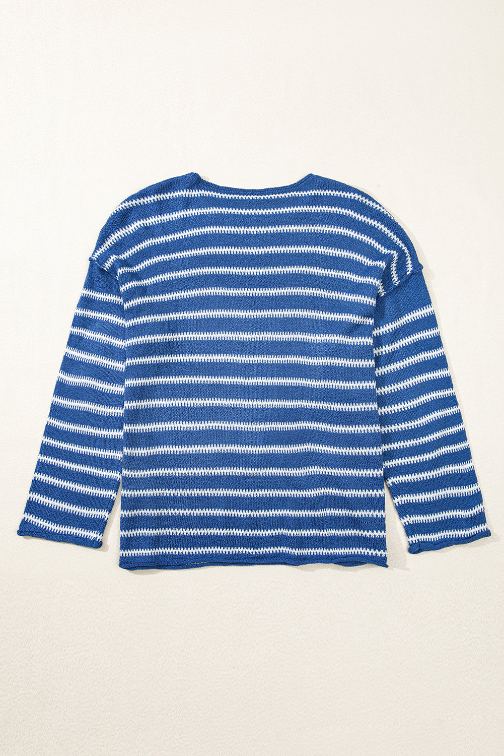 Chic sky blue striped plus size sweater with drop shoulder design