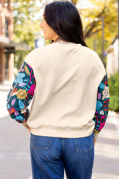 White floral sleeve knit top