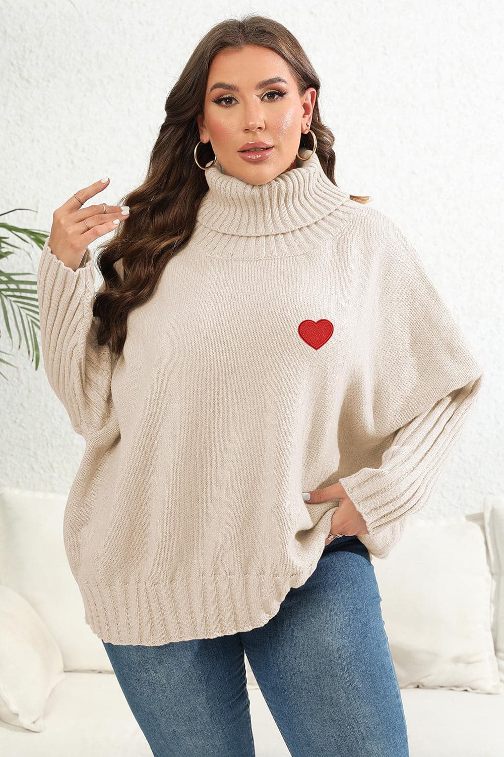 Plus Size Turtle Neck Long Sleeve Sweater.